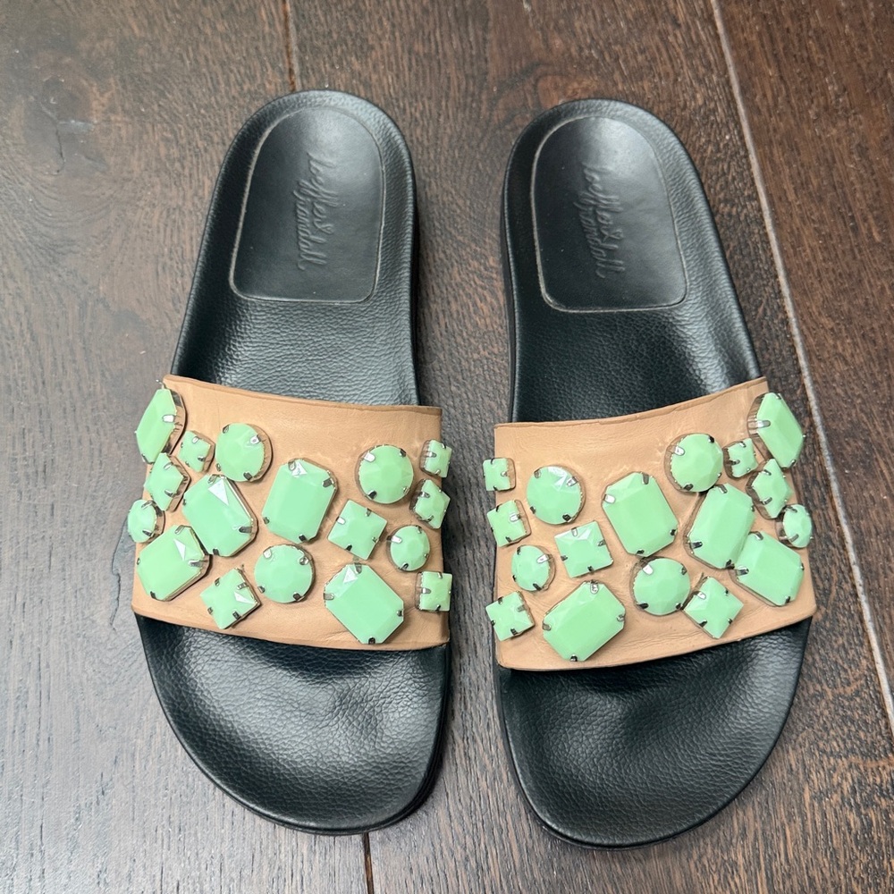 Loeffler Randall Mint & Beige Tan Jeweled Pool Slides - 10